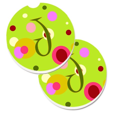 Carolines Treasures Letter J Monogram Lime Green  Cup Holder Car Coaster, PK2 CJ1010-JCARC